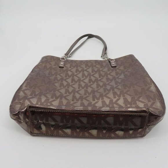 Michael Kors MK Jet Set Tote Bag Silver Gray Metal Chain Strap Handbag Purse - Picture 5 of 15